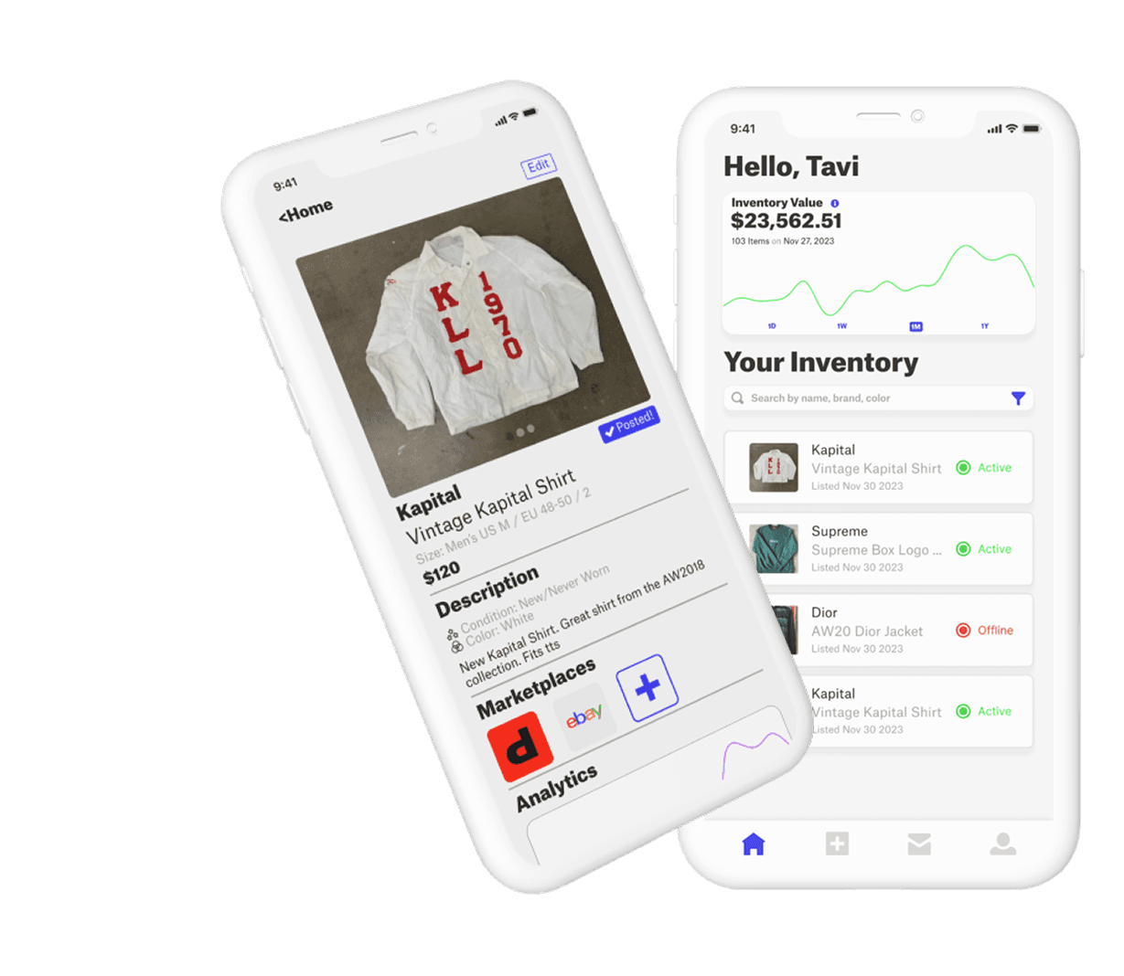 Pieces app: listing and inventory screens